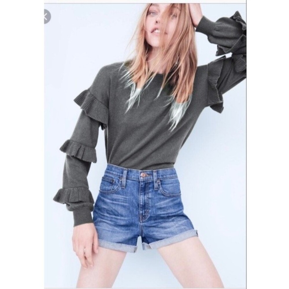 J. Crew Hope Ruffle Sleeve Wool Blend Grey Sweater S